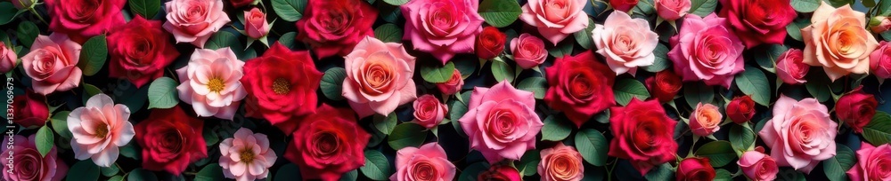 Vibrant rose wall, lush blooms, diverse colors, bloom, garden Vibrant rose wall, lush blooms, diverse colors, bloom, garden