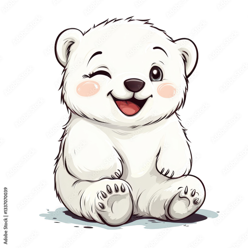 Fototapeta premium Cute cartoon polar bear character with a playful smile and wink