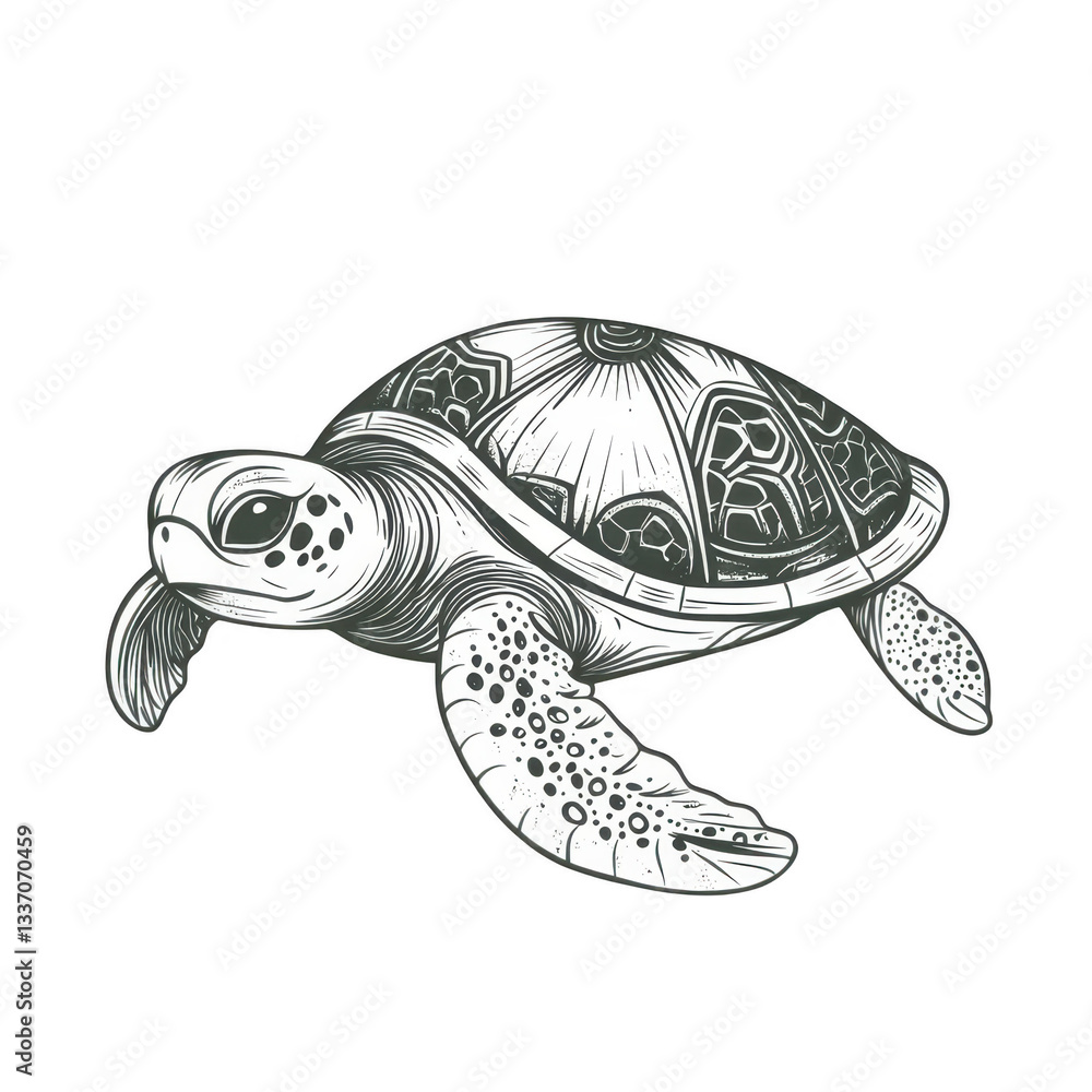 Obraz premium Detailed Sketch of a Sea Turtle Swimming in Ocean Waters
