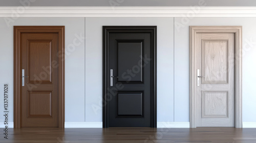 Wallpaper Mural Closed wooden front doors of different colors - white and black, light and dark brown. Realistic 3d vector illustration set of entrance frame with wood texture. Home or office interior element. Torontodigital.ca