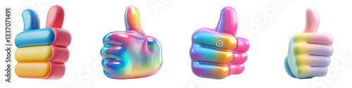 Colorful thumbs-up emojis, digital art