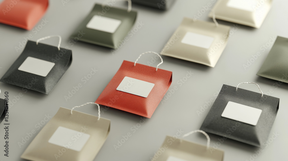 Tea bags, isolated teabags with blank labels on rope mockup, green, red, black dry herbs in package, organic healthy beverage collection advertising mock up on grey background. Realistic 3d vector set Tea bags, isolated teabags with blank labels on rope mockup, green, red, black dry herbs in package, organic healthy beverage collection advertising mock up on grey background. Realistic 3d vector set
