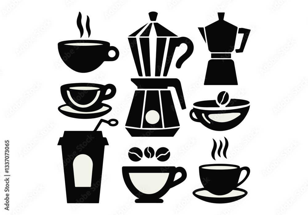 Coffee Icon Set: Cups, Pots, Beans More Café Beverage Vector Graphics Coffee Icon Set: Cups, Pots, Beans More Café Beverage Vector Graphics