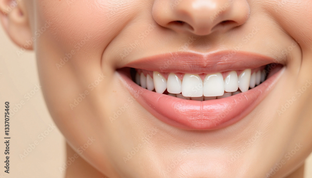 Fototapeta premium Bright smile showcasing healthy teeth against simple background, wellness