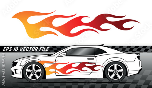 Sports car Speed fire flame decal vinyl sticker. Racing car tribal fire flames vector eps graphic. Side vehicle decoration for car, auto, truck, boat, suv, motorcycle.