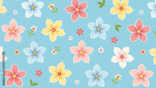 Delicate Summer Blossom Pattern - Sky Blue