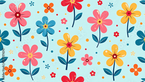 Vibrant Cherry Blossom Pattern - Kawaii Style