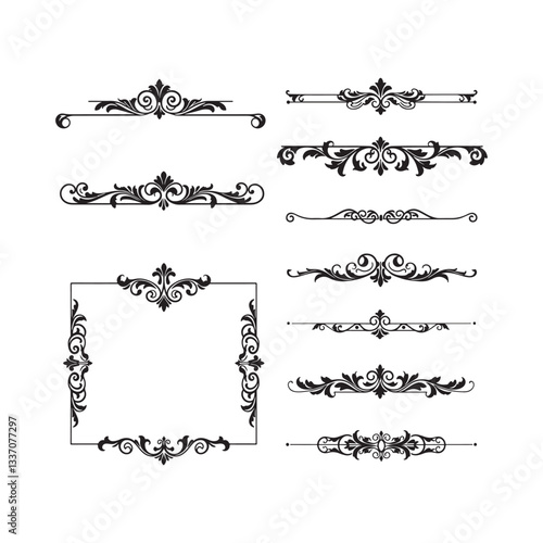 vintage calligraphic ornamental frame vector set of baroque victorian and decorative page border design elements illustrations