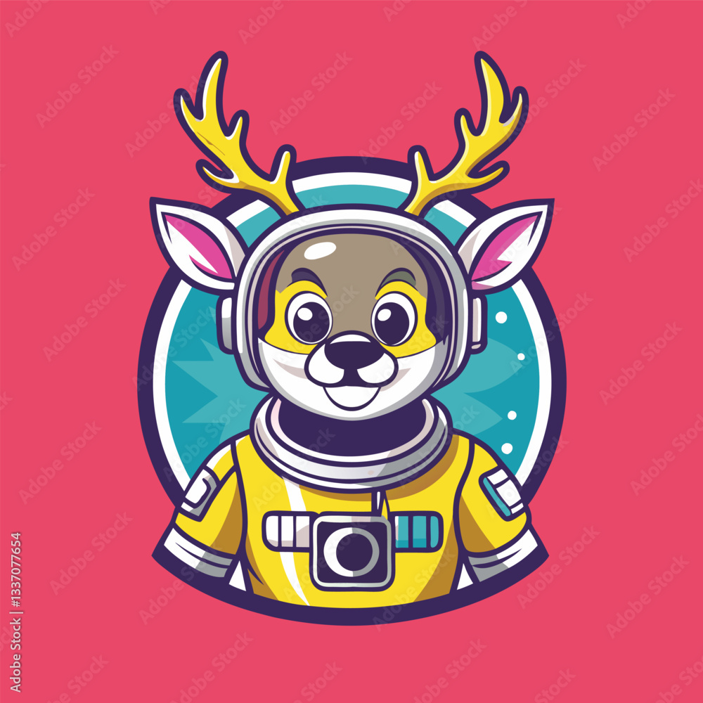 Fototapeta premium Intergalactic Astronaut Deer Cartoon Mascot Vector Character
