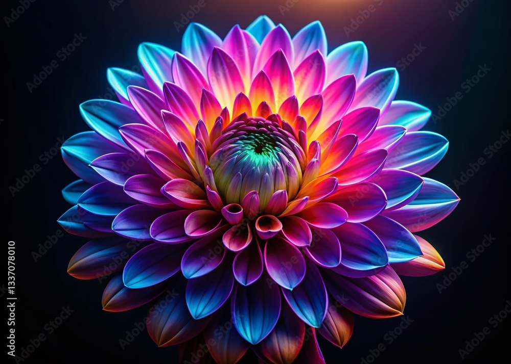 Glowing Neon Flower Close-up: Vibrant Digital Art, Intricate Details, Dark Background Glowing Neon Flower Close-up: Vibrant Digital Art, Intricate Details, Dark Background