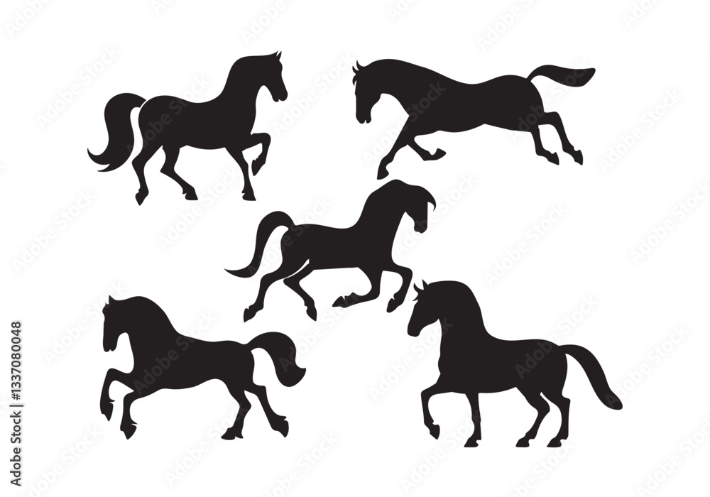 Naklejka premium Horse Silhouette Collection: Diverse Poses Equestrian Vector Graphics Set