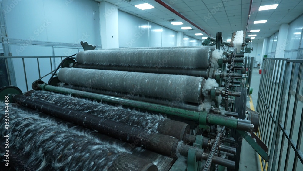 Carding machines in a woolen sweater factory Carding machines in a woolen sweater factory