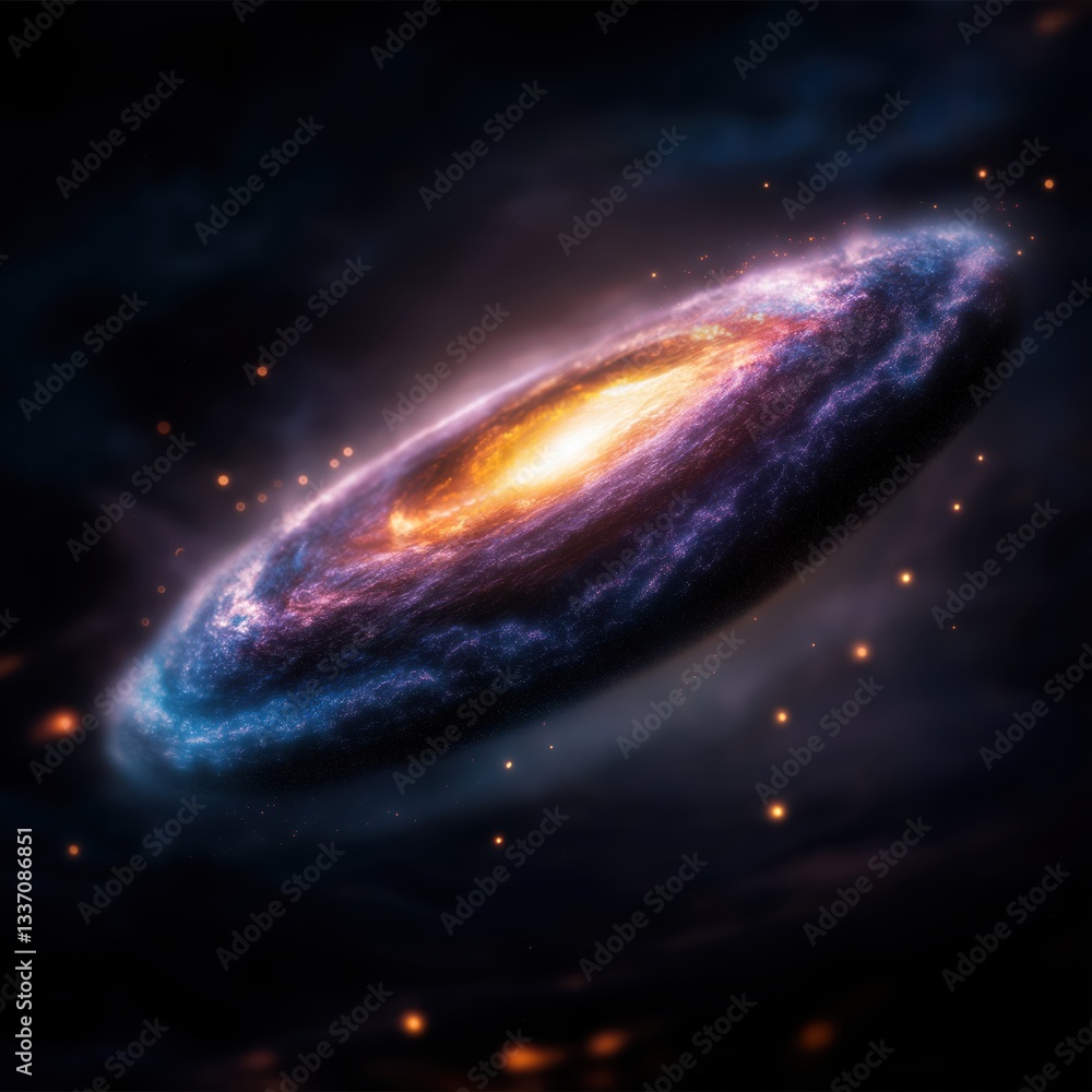 Fototapeta premium Swirling spiral galaxy with radiant blue and purple hues in deep space
