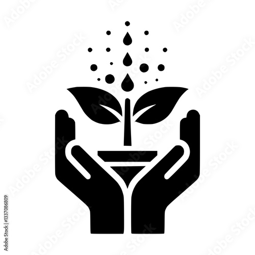 Silhouette icon of a plant being watered, symbolizing nurturing and growth