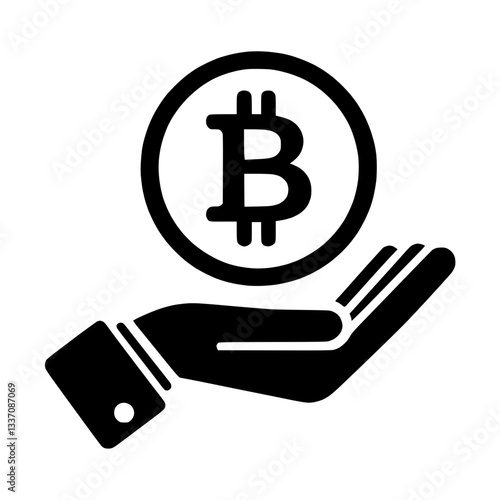 Silhouette icon of a hand holding a Bitcoin, representing cryptocurrency and finance