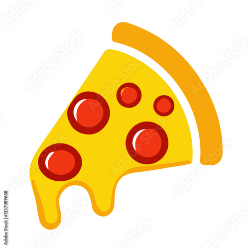 A stylized slice of pizza with melted cheese, bold toppings, and a cartoonish look.
