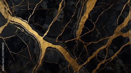 Elegant Dark Marble with Gold Veins Background