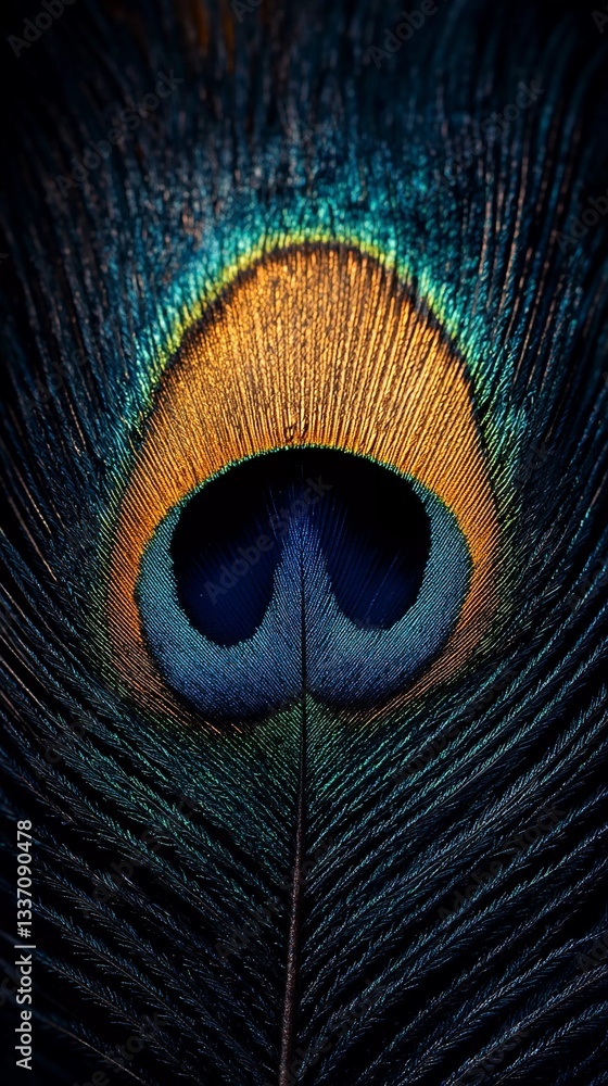 Obraz premium Vibrant peacock feather with shimmering hues and delicate texture, representing grace, nature’s artistry, and organic patterns, ideal for creative projects, comic book style