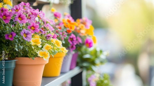 Wallpaper Mural Colorful potted flowers on a balcony garden, vibrant urban greenery. Torontodigital.ca