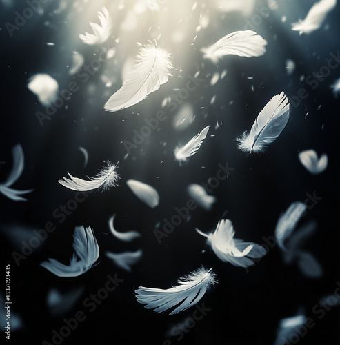 white feathers on black background