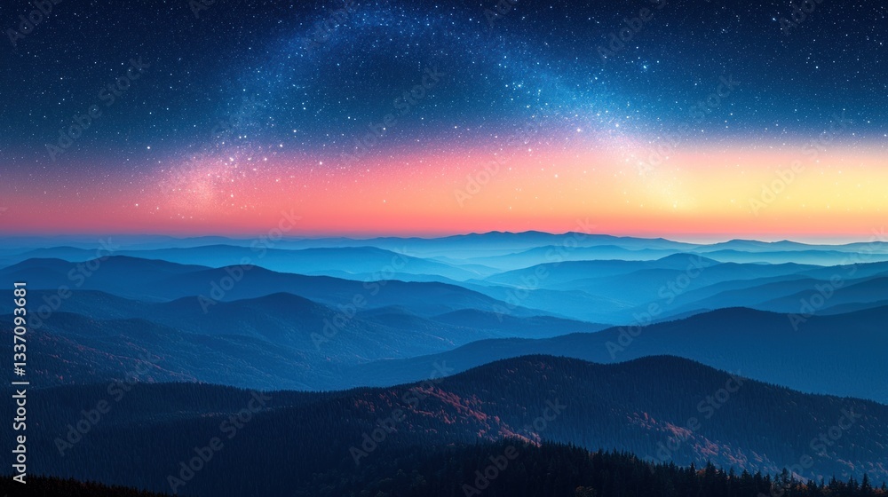 Majestic mountain range view under the ethereal Milky Way galaxy splendor Majestic mountain range view under the ethereal Milky Way galaxy splendor