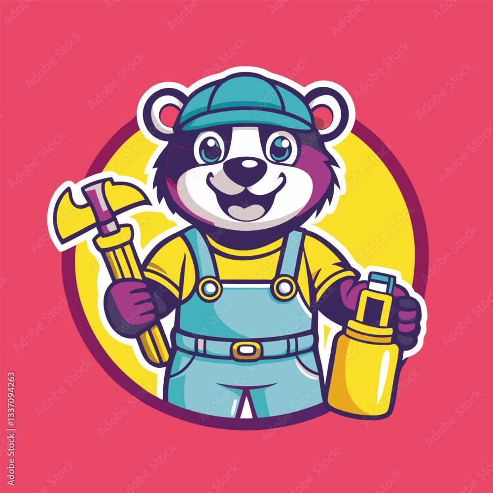 Obraz premium Cartoon Logo Featuring a Bear Plumber Mascot
