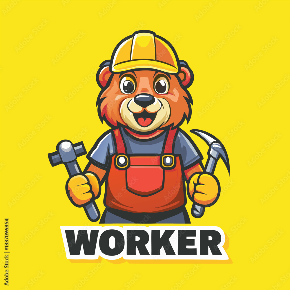 Fototapeta premium Vector Illustration of a Beaver Mascot Cartoon Character Working Hard