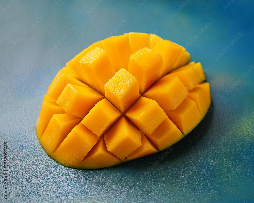 A backdrop of freshly ripe tropical mango fruit that has been sliced into pieces A backdrop of freshly ripe tropical mango fruit that has been sliced into pieces