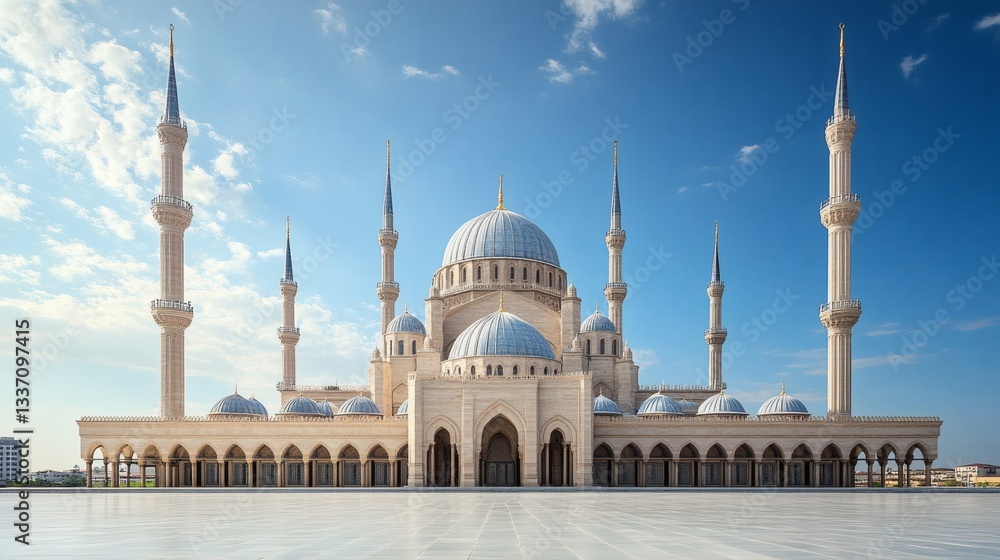Obraz premium A grand mosque building stands tall beneath a clear blue sky