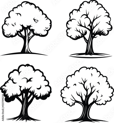 Hand-Drawn Tree Silhouettes - Black and White Nature Illustration