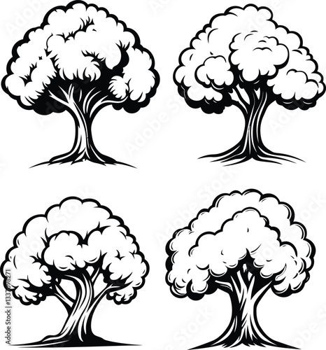 Hand-Drawn Tree Silhouettes - Black and White Nature Illustration
