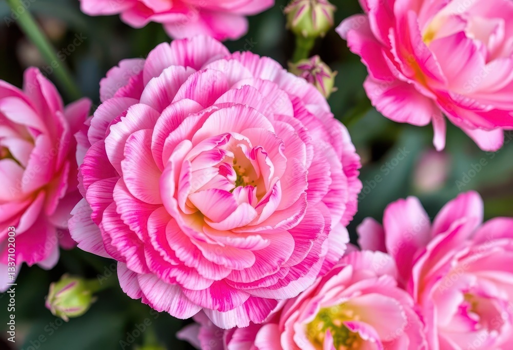Delicate pink and white ranunculus blossoms, close-up view, flowers, close-up Delicate pink and white ranunculus blossoms, close-up view, flowers, close-up