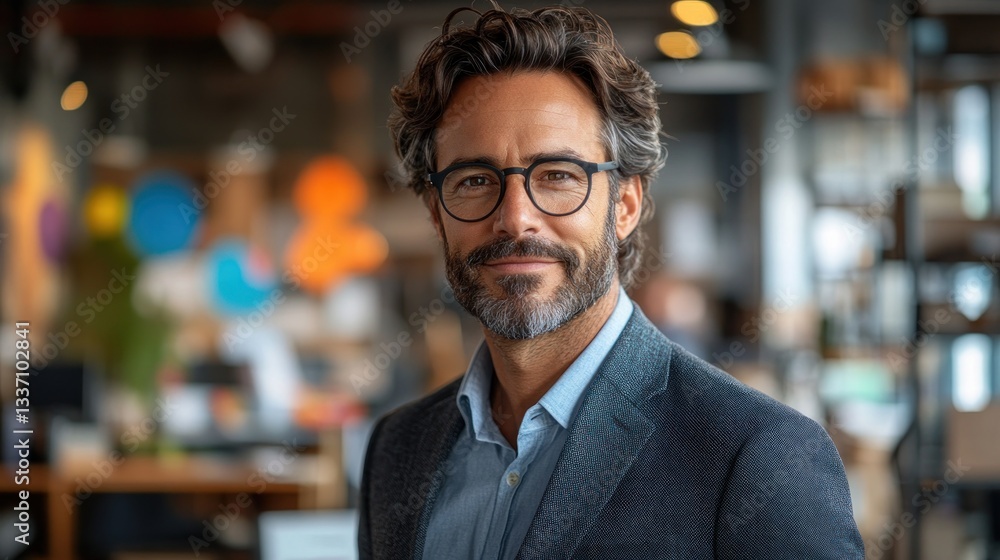 Portrait of a Confident Middle-Aged Man in a Modern Office Setting Portrait of a Confident Middle-Aged Man in a Modern Office Setting