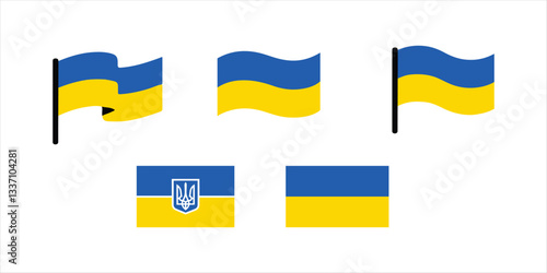 Ukraine flag vector set hand drawn illustration on white background. Ukraine flag set.