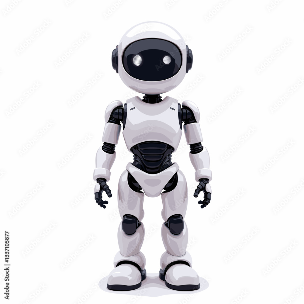 Friendly ai robot with bright eyes standing on white background, technology concept Friendly ai robot with bright eyes standing on white background, technology concept
