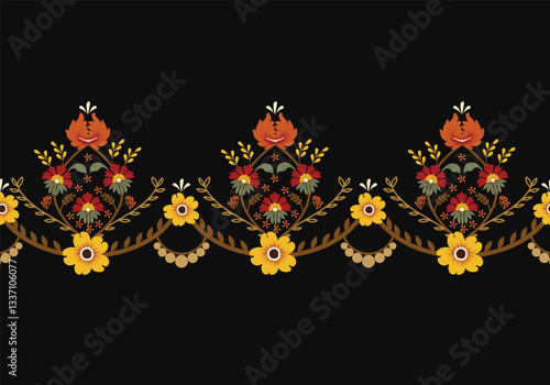 Seamless vector pattern with floral ornament. Ethnic pattern design for background, carpet, wallpaper, clothing, wrapping, Batik, fabric, printing textile