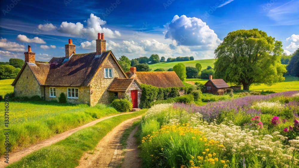 Fototapeta premium Idyllic English Countryside Summer Scene: Stony Stratford, Milton Keynes