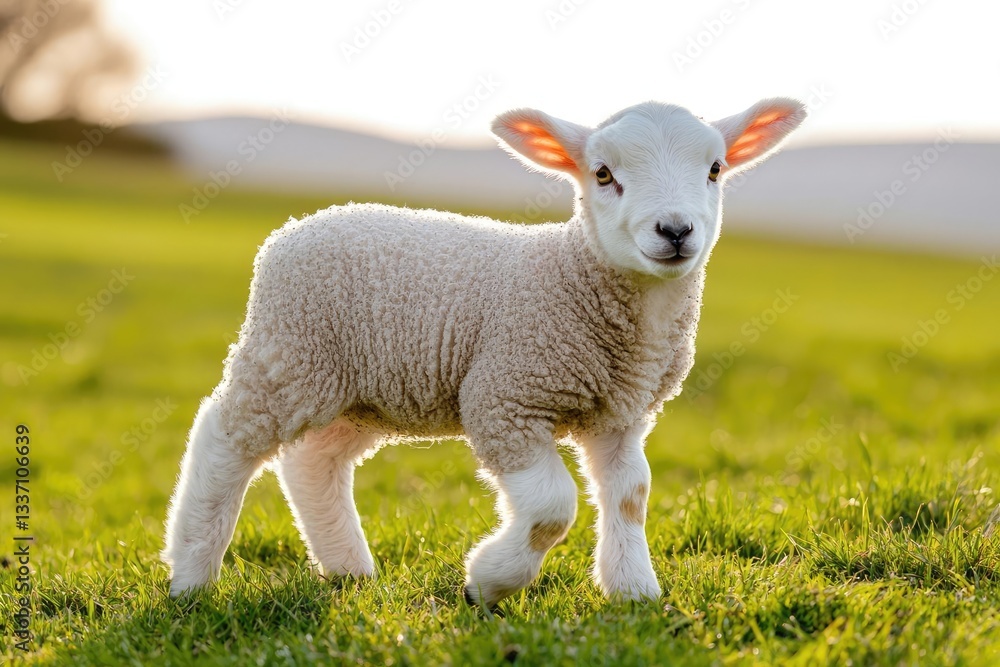 A cute lamb standing on green grass, enjoying the sunny day. Its fluffy wool and playful demeanor create a charming farm scene. A cute lamb standing on green grass, enjoying the sunny day. Its fluffy wool and playful demeanor create a charming farm scene.