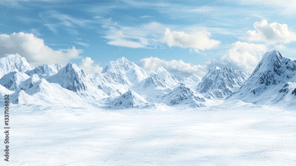 Snowy mountain range panorama, vast expanse, sunny day Snowy mountain range panorama, vast expanse, sunny day
