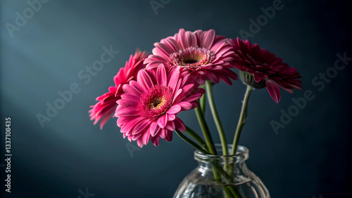 Wallpaper Mural A Vibrant Bouquet Of Pink Gerbera Daisies In A Clear Glass Vase, Bathed In Soft Light Against A Deep Blue Backdrop, Exuding Elegance And Serenity Torontodigital.ca