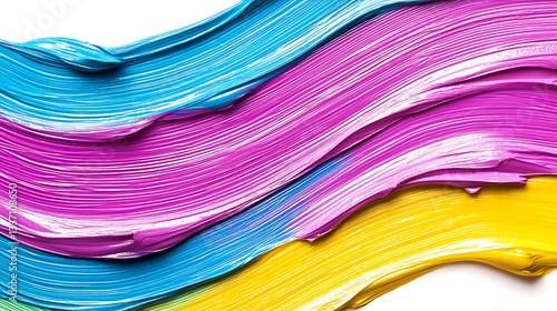 Swirling paint strokes in blue, purple, yellow on white background for vibrant art design
