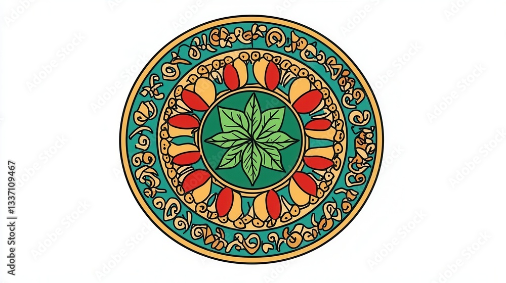 Fototapeta premium Ornate Circular Design with Floral and Geometric Patterns
