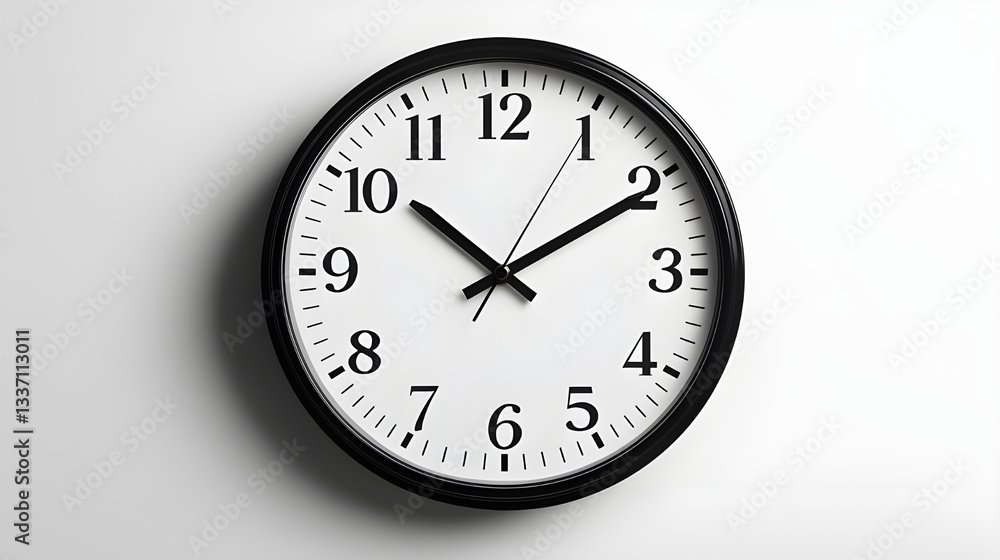 Minimalist Wall Clock with White Face and Black Frame – Time Concept with Clean Modern Design, Classic Analog Clock on White Background
Minimalist Wall Clock with White Face and Black Frame – Time Concept with Clean Modern Design, Classic Analog Clock on White Background