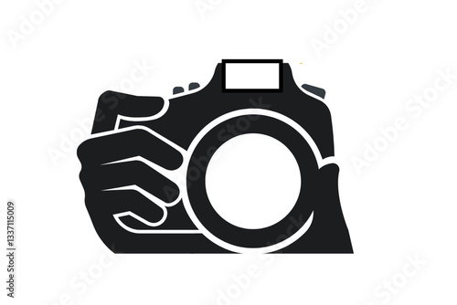 Black and White Camera Icon – Vector Illustration