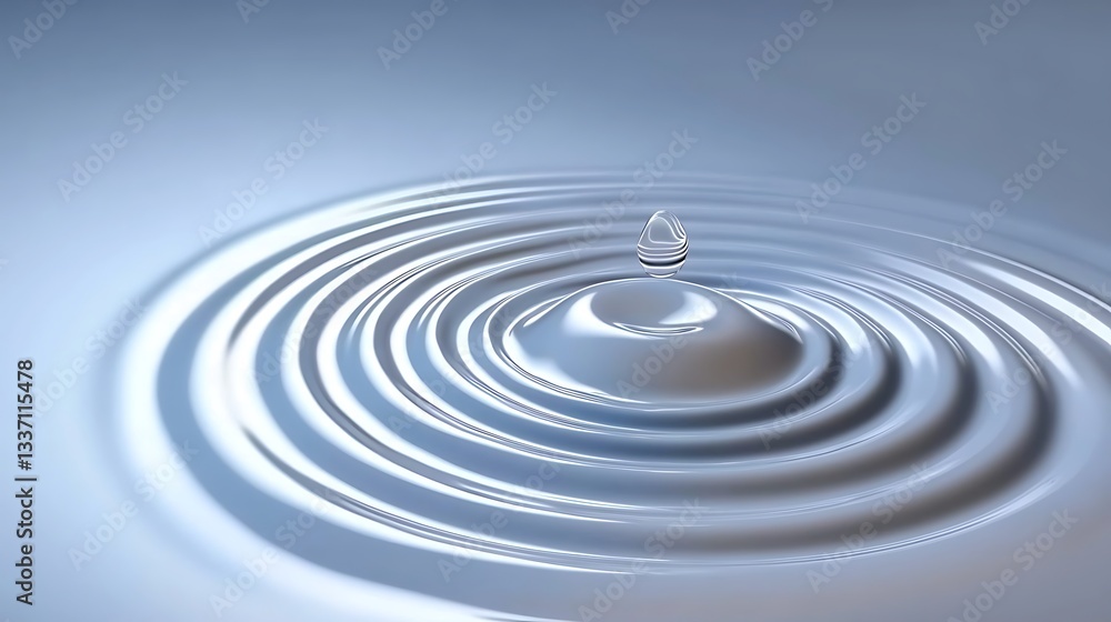 Water drop falling, creating ripples in liquid surface, with blurred gradient background, usable for hydration concepts Water drop falling, creating ripples in liquid surface, with blurred gradient background, usable for hydration concepts