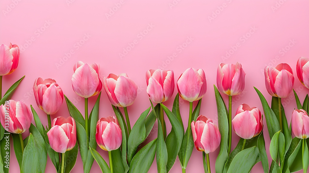 Pink Tulip Flowers on Soft Pastel Background with Copy Space – Elegant Spring Floral Border for Greeting Cards, Invitations, Mother's Day, or Wedding Designs Pink Tulip Flowers on Soft Pastel Background with Copy Space – Elegant Spring Floral Border for Greeting Cards, Invitations, Mother's Day, or Wedding Designs