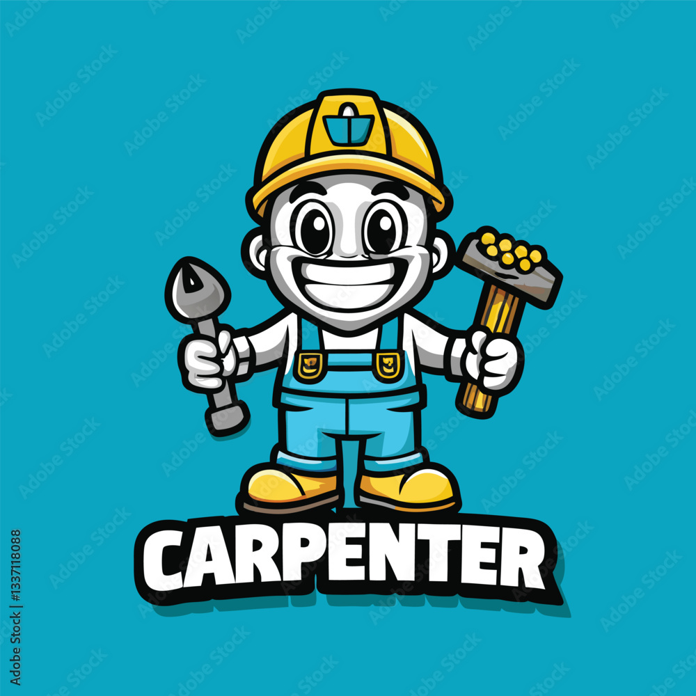 EPS 10 Vector Cartoon Mascot Illustration of a Carpenter with Beard and Hammer EPS 10 Vector Cartoon Mascot Illustration of a Carpenter with Beard and Hammer
