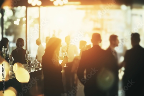 Corporate networking event with business professionals engaging and forming connections during an evening gathering