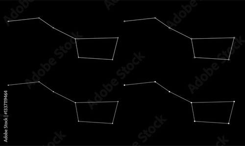 minimalist vector illustration of the Ursa Major constellation in line art style. Perfect for astronomy projects, star maps, celestial designs, and educational graphics