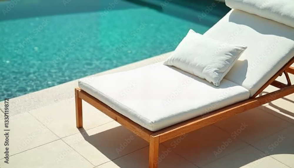 Lounge chair by a refreshing poolside with clear turquoise water in a sunny setting